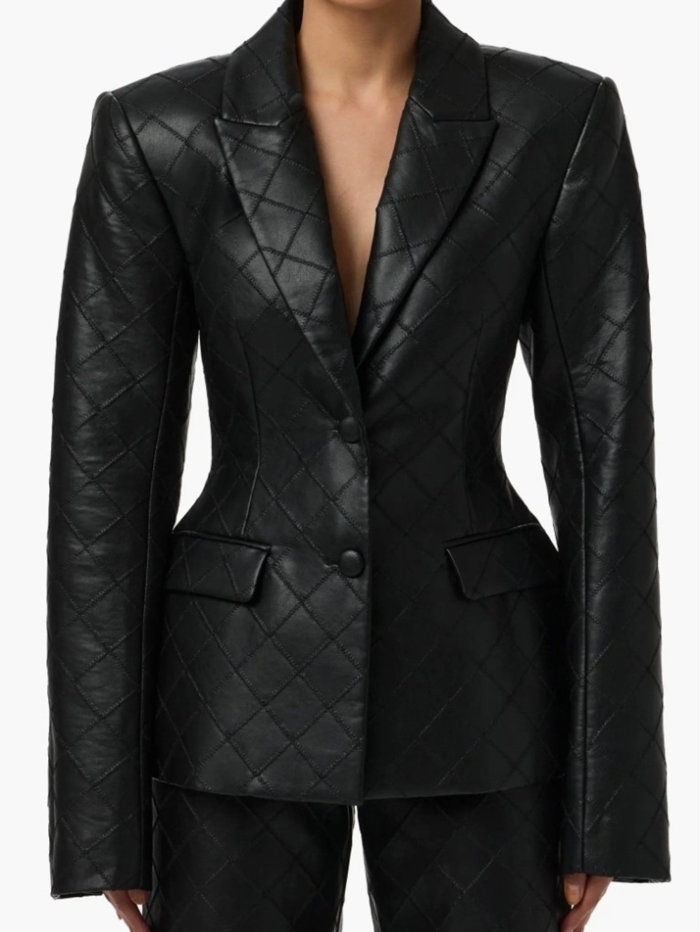 naked wardrobe Black Quilted Faux Leather Blazer Jacket